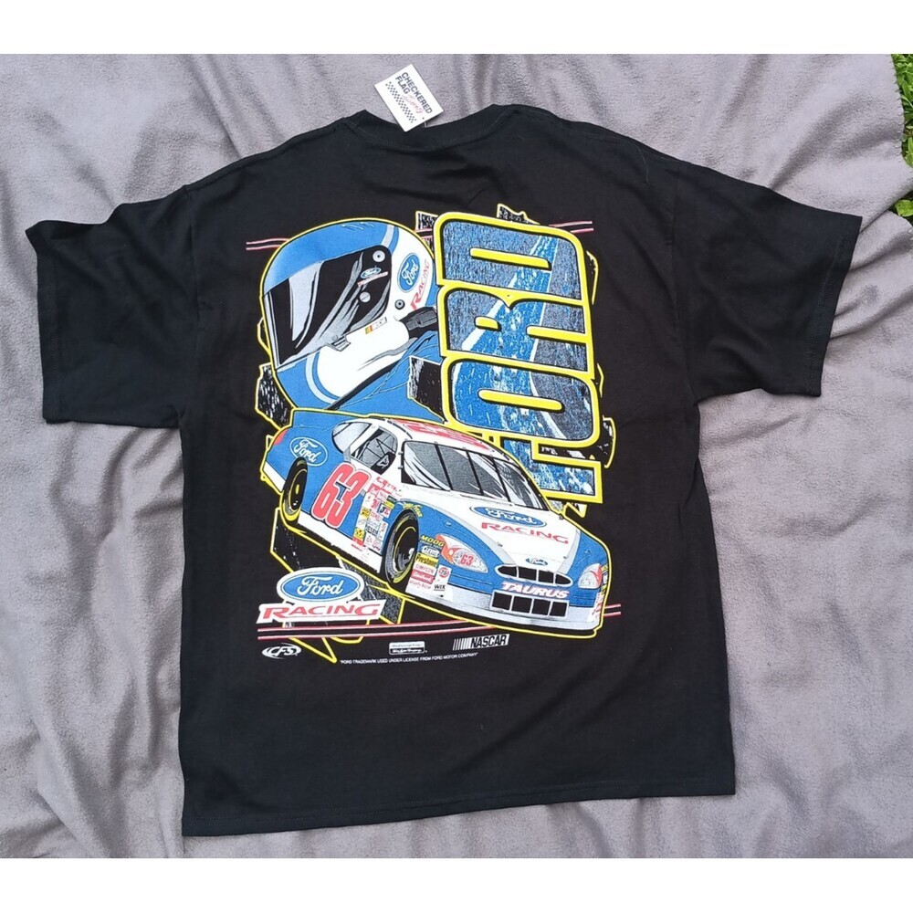 Vintage NASCAR Ford Racing Racer’s Edge Shirt Large NWT Checkered Flag #63 VTG